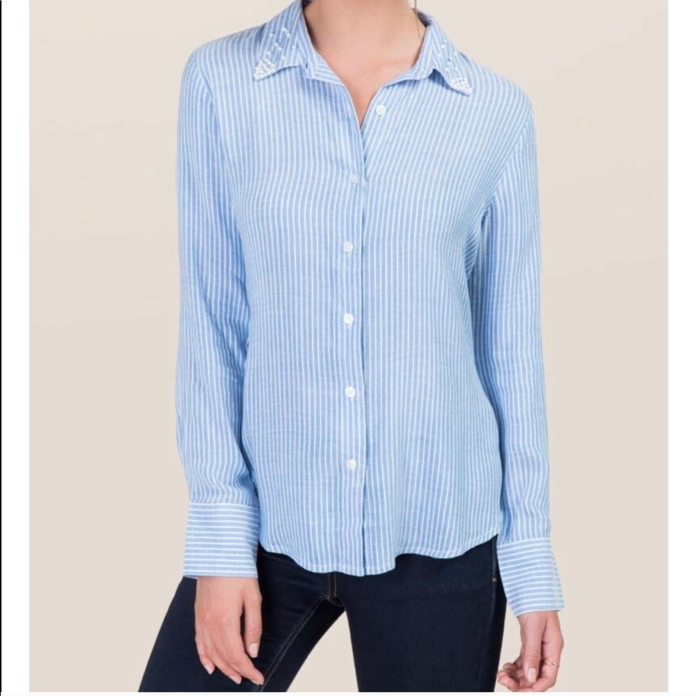 Francesca’s SADE PEARL TIE FRONT BUTTON DOWN TOP S
